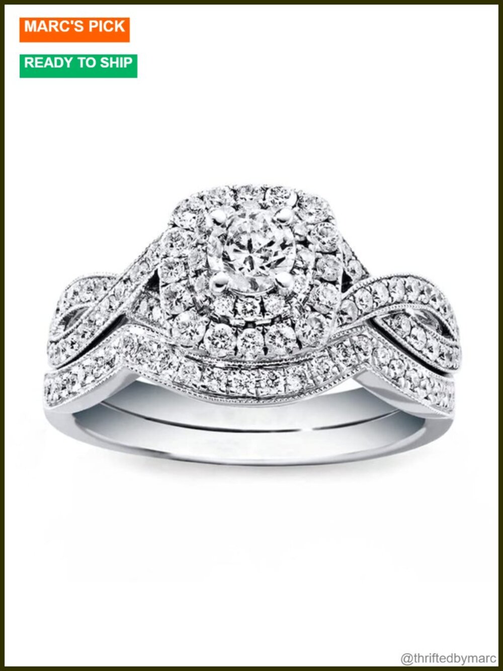 1 Carat Princess Moissanite Bridal Set Platinum Plated Silver Ring